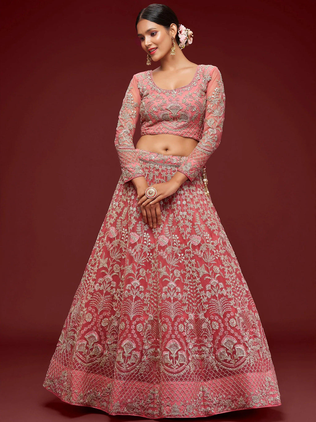 Tulsi Art Alluring Pink Dori Work Soft Net Ceremony Wear Lehenga Choli | Grocsy