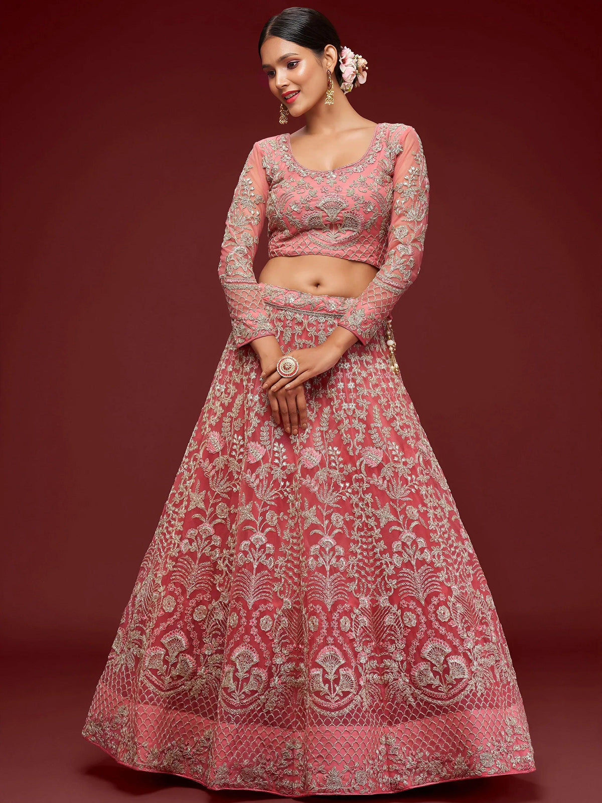 Tulsi Art Alluring Pink Dori Work Soft Net Ceremony Wear Lehenga Choli | Grocsy
