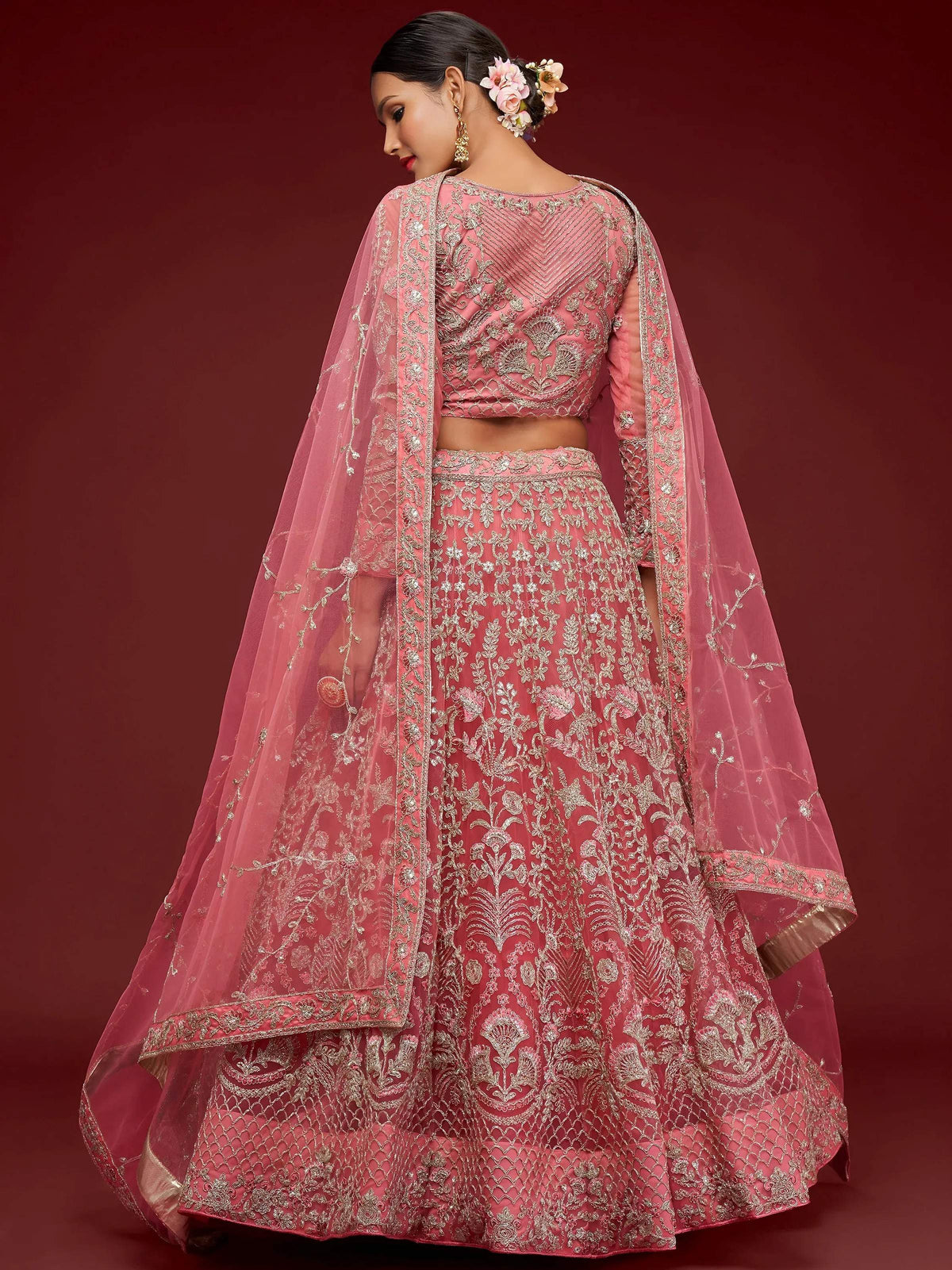 Tulsi Art Alluring Pink Dori Work Soft Net Ceremony Wear Lehenga Choli | Grocsy