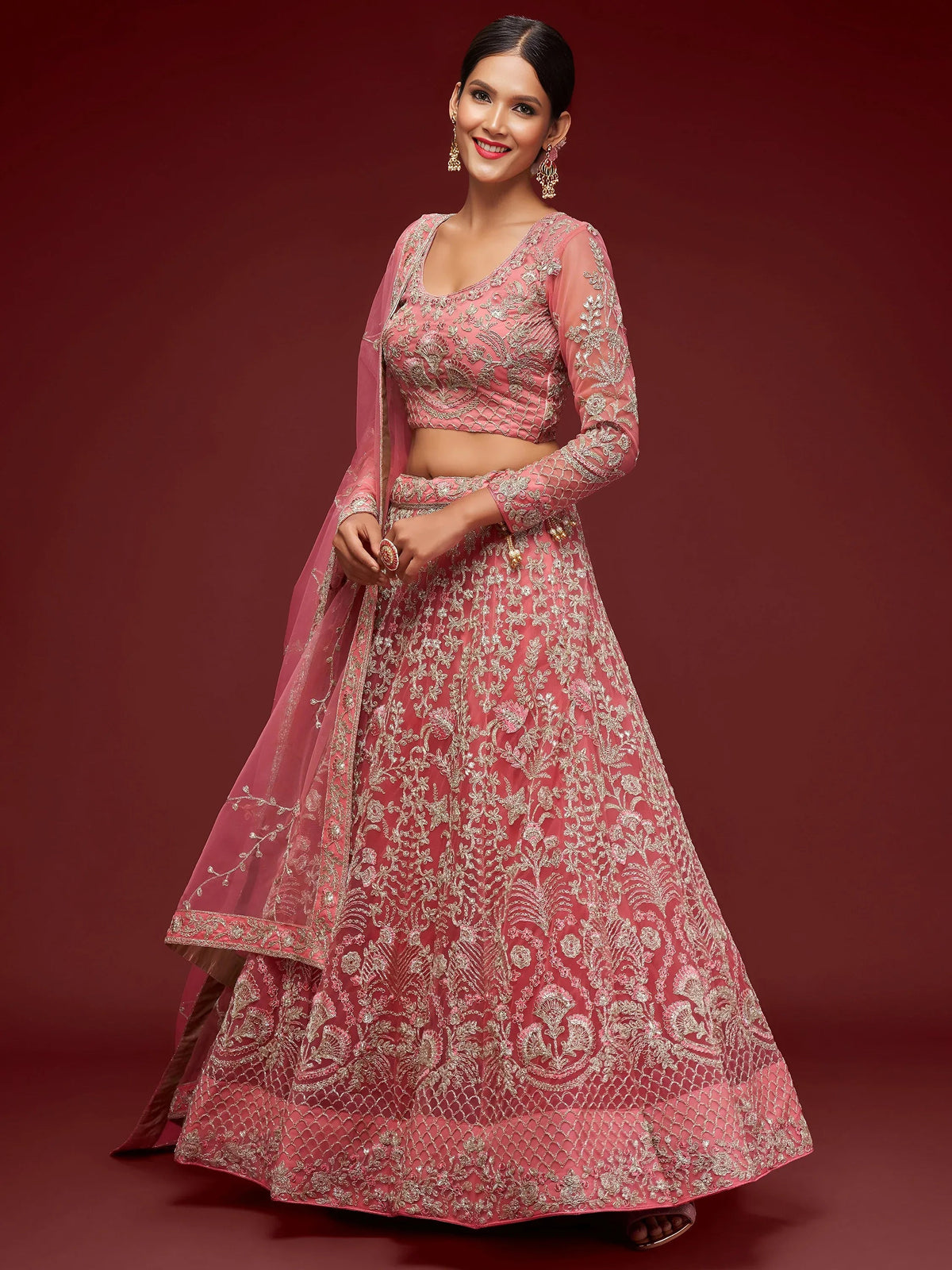Tulsi Art Alluring Pink Dori Work Soft Net Ceremony Wear Lehenga Choli | Grocsy