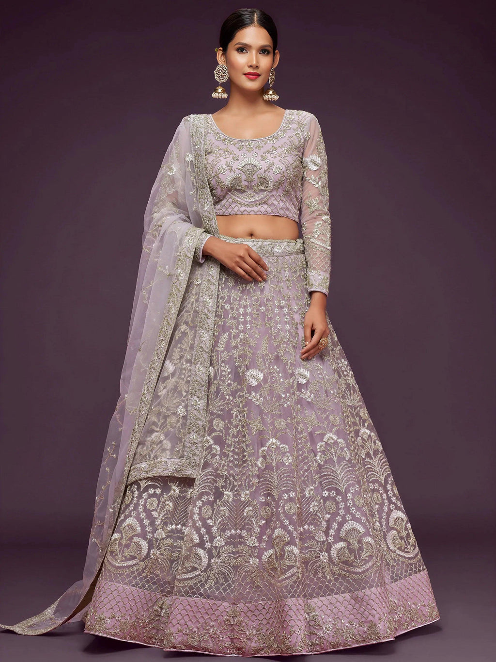 Tulsi Art Exquisite Lilac Dori Work Soft Net Occasion Wear Lehenga Choli | Grocsy