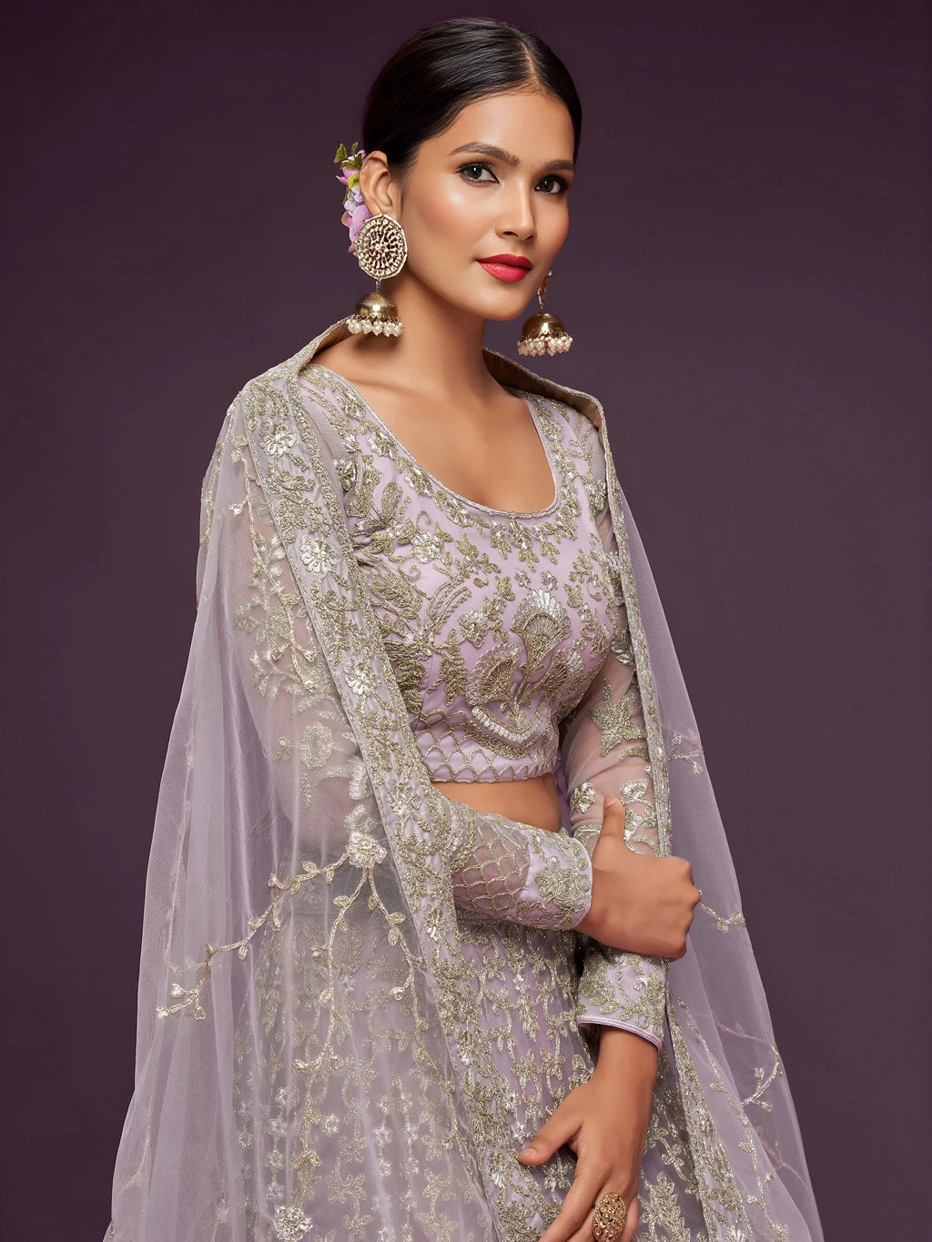 Tulsi Art Exquisite Lilac Dori Work Soft Net Occasion Wear Lehenga Choli | Grocsy