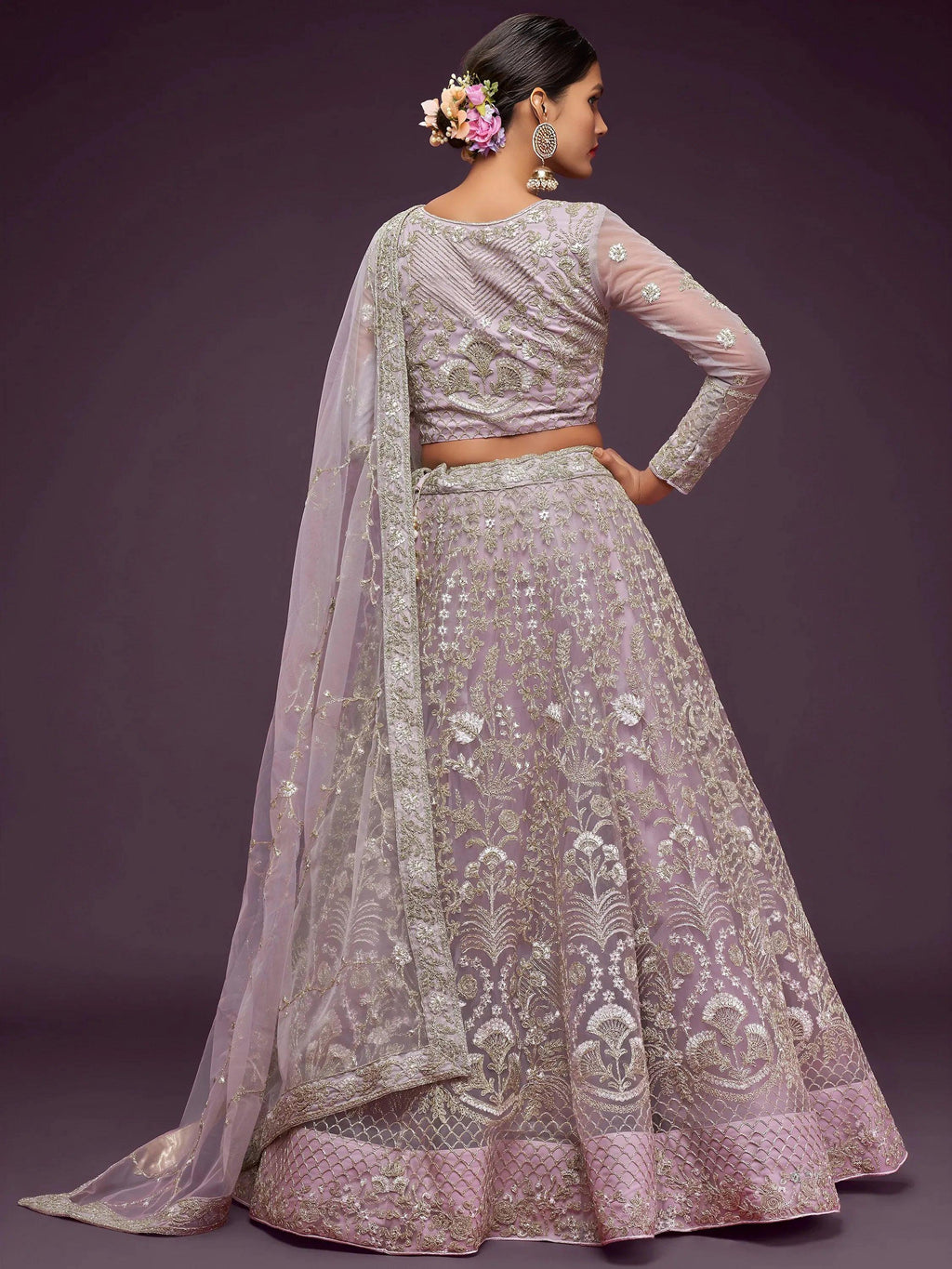 Tulsi Art Exquisite Lilac Dori Work Soft Net Occasion Wear Lehenga Choli | Grocsy