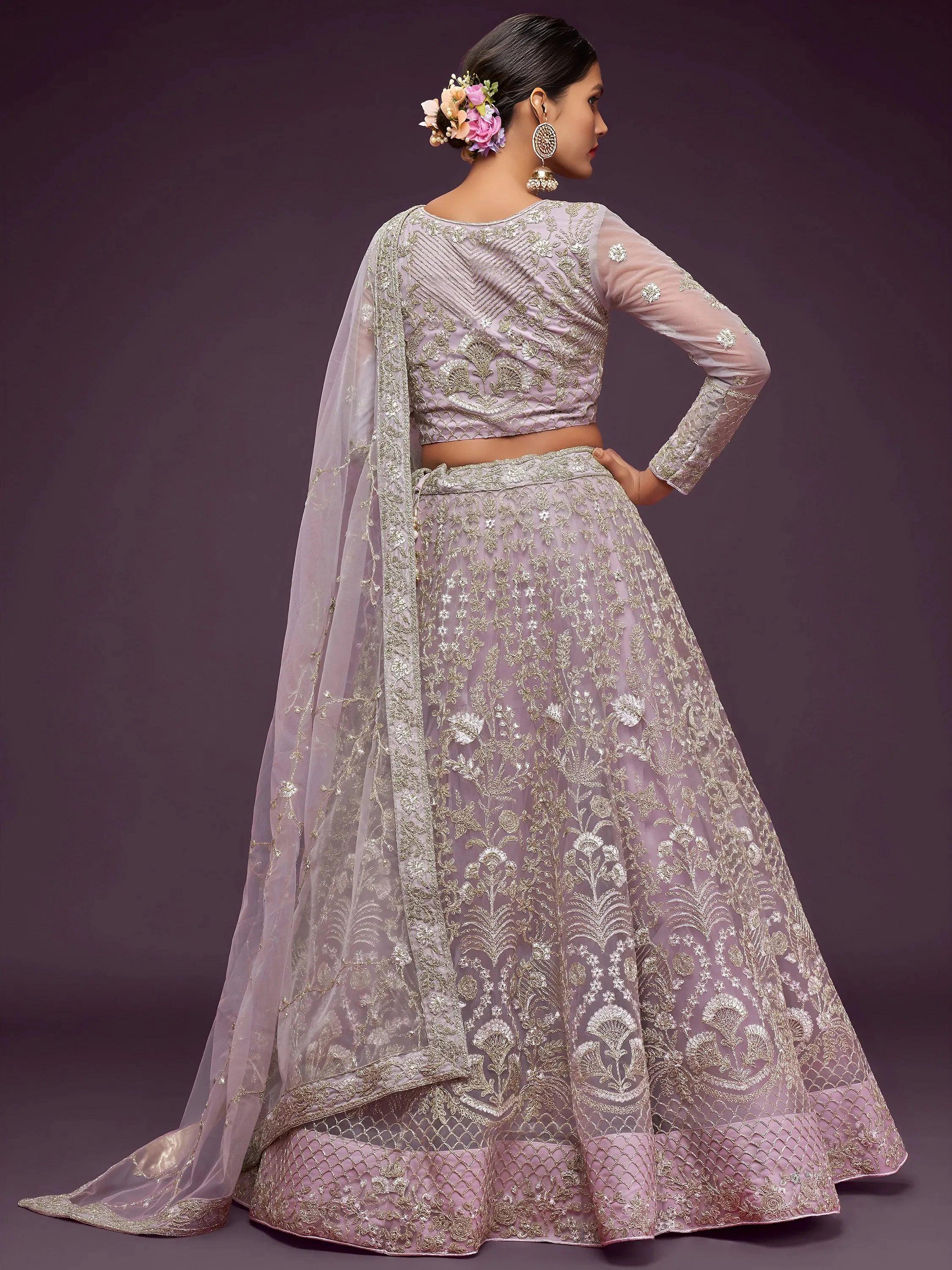 Tulsi Art Exquisite Lilac Dori Work Soft Net Occasion Wear Lehenga Choli | Grocsy