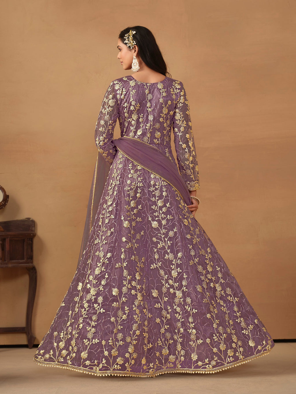 Anaita Purple Embroidered Butterfly Net Anarkali Suit | Grocsy