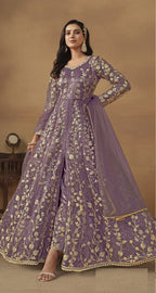 Anaita Purple Embroidered Butterfly Net Anarkali Suit | Grocsy