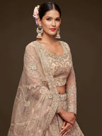 Tulsi Art Ravishing Beige Embroidered Soft Net Ceremony Wear Lehenga Choli | Grocsy