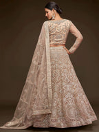 Tulsi Art Ravishing Beige Embroidered Soft Net Ceremony Wear Lehenga Choli | Grocsy