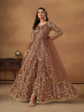 Anaita Brown Embroidered Net Anarkali Suit | Grocsy