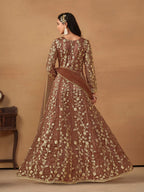 Anaita Brown Embroidered Butterfly Net Anarkali Suit | Grocsy