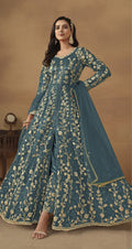 Anaita Dark Grey Embroidered Butterfly Net Anarkali Suit | Grocsy