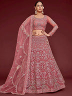 Tulsi Art Captivating Pink Embroidered Soft Net Event Wear Lehenga Choli | Grocsy
