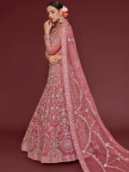 Tulsi Art Captivating Pink Embroidered Soft Net Event Wear Lehenga Choli | Grocsy