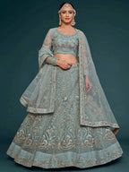 Tulsi Art Exquisite Sky-Blue Dori Work Soft Net Ceremony Wear Lehenga Choli | Grocsy