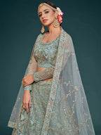 Tulsi Art Exquisite Sky-Blue Dori Work Soft Net Ceremony Wear Lehenga Choli | Grocsy