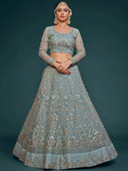 Tulsi Art Exquisite Sky-Blue Dori Work Soft Net Ceremony Wear Lehenga Choli | Grocsy