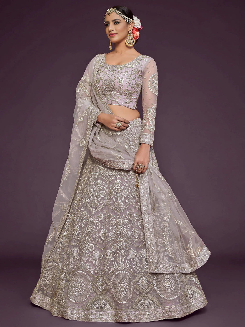 Tulsi Art Stunning Mauve Dori Work Soft Net Party Wear Lehenga Choli | Grocsy