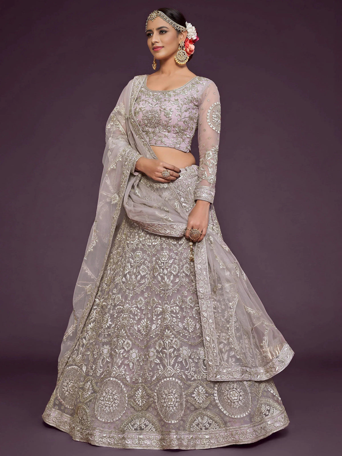 Tulsi Art Stunning Mauve Dori Work Soft Net Party Wear Lehenga Choli | Grocsy