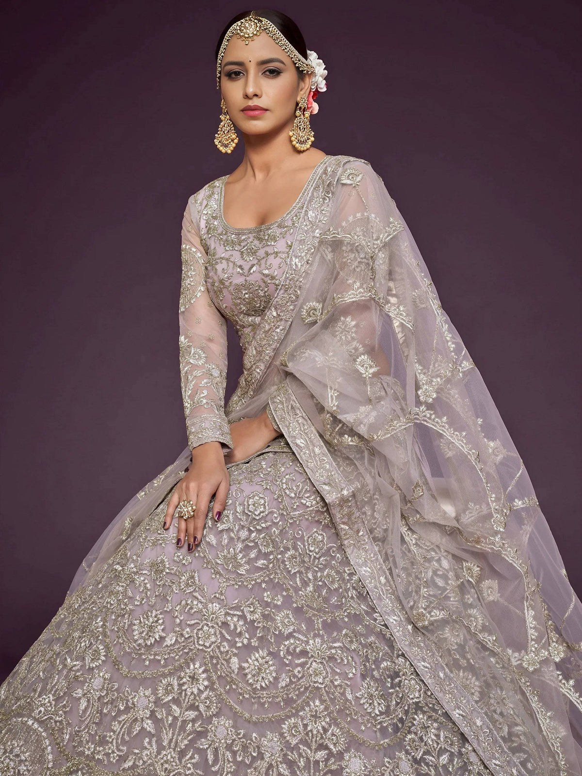 Tulsi Art Stunning Mauve Dori Work Soft Net Party Wear Lehenga Choli | Grocsy