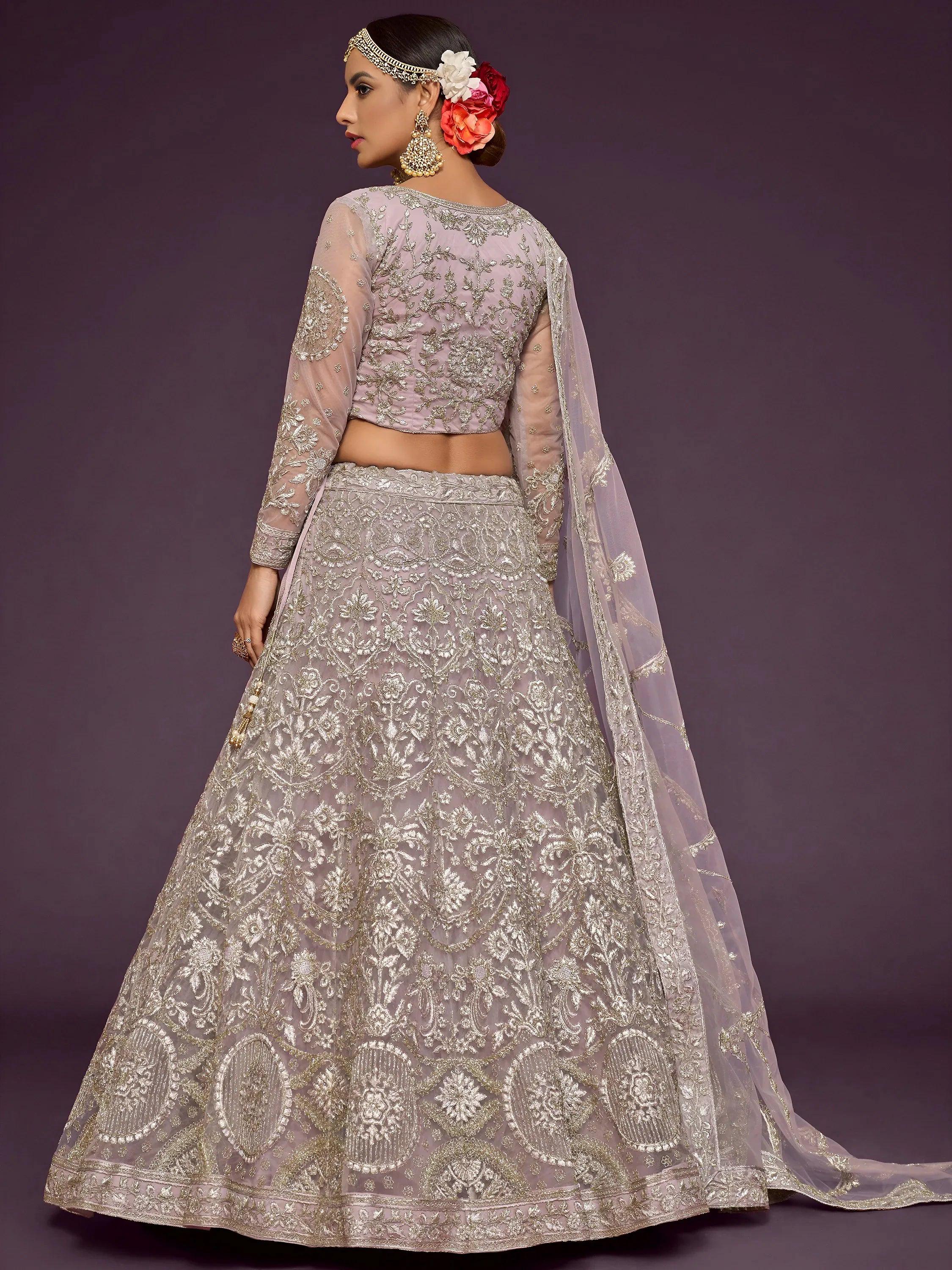 Tulsi Art Stunning Mauve Dori Work Soft Net Party Wear Lehenga Choli | Grocsy