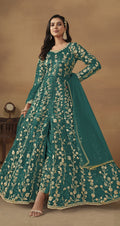 Anaita Teal Embroidered Butterfly Net Anarkali Suit | Grocsy