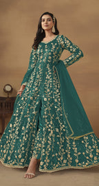 Anaita Teal Embroidered Butterfly Net Anarkali Suit | Grocsy