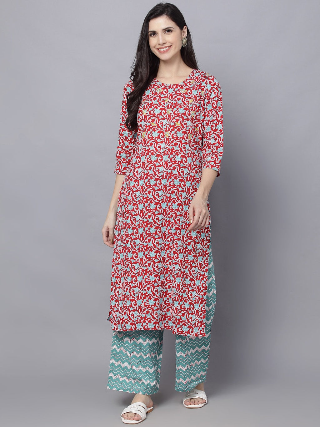 HERE&NOW Women Maroon Printed Kurta With Palazzos | Grocsy