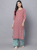 HERE&NOW Women Maroon Printed Kurta With Palazzos | Grocsy