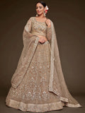 Tulsi Art Gorgeous Beige Embroidered Soft Net Occasion Wear Lehenga Choli | Grocsy