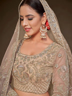 Tulsi Art Gorgeous Beige Embroidered Soft Net Occasion Wear Lehenga Choli | Grocsy