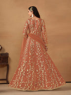 Anaita Orange Embroidered Butterfly Net Anarkali Suit | Grocsy