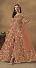 Anaita Orange Embroidered Butterfly Net Anarkali Suit | Grocsy