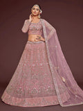 Tulsi Art Enchanting Light Pink Embroidered Soft Net Wedding Wear Lehenga Choli | Grocsy