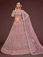 Tulsi Art Enchanting Light Pink Embroidered Soft Net Wedding Wear Lehenga Choli | Grocsy