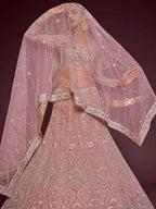 Tulsi Art Enchanting Light Pink Embroidered Soft Net Wedding Wear Lehenga Choli | Grocsy