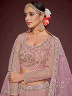 Tulsi Art Enchanting Light Pink Embroidered Soft Net Wedding Wear Lehenga Choli | Grocsy