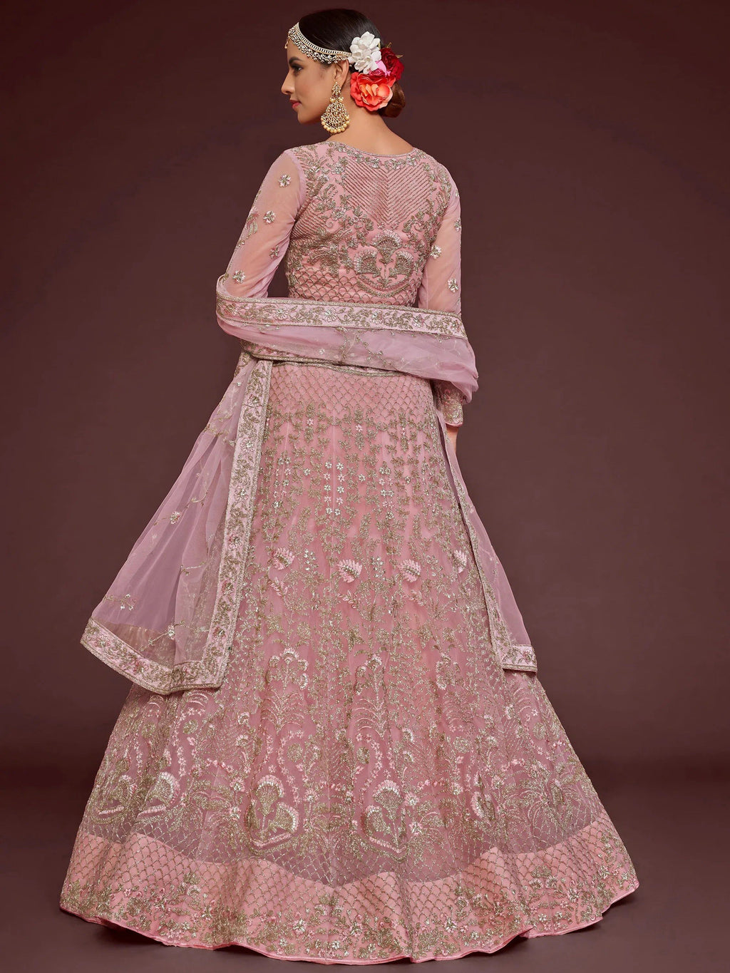 Tulsi Art Enchanting Light Pink Embroidered Soft Net Wedding Wear Lehenga Choli | Grocsy