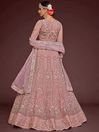 Tulsi Art Enchanting Light Pink Embroidered Soft Net Wedding Wear Lehenga Choli | Grocsy