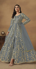 Anaita Grey Embroidered Butterfly Net Anarkali Suit | Grocsy