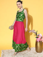 InWeave Women's Green Brocade Strappy Top W Fuchsia Green Brocade Palazzo Set | Grocsy
