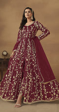 Anaita Wine Embroidered Butterfly Net Anarkali Suit | Grocsy