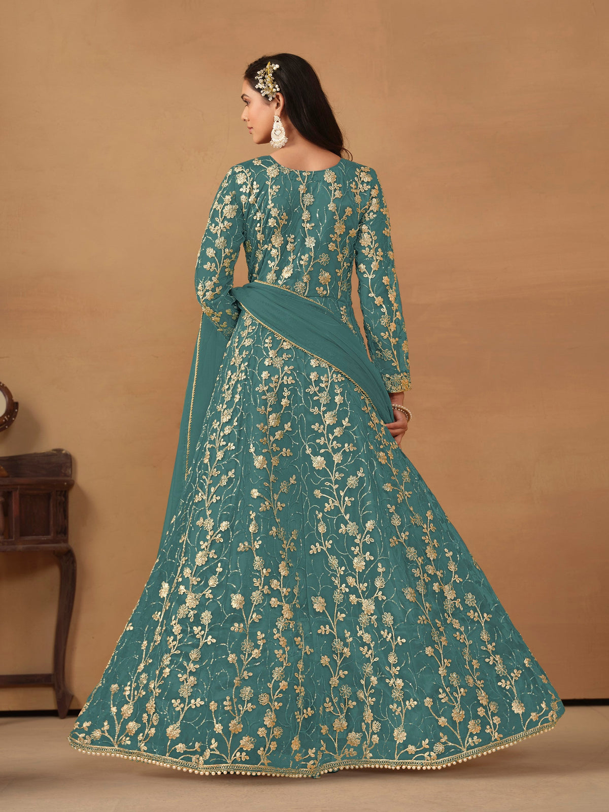 Anaita Sky Blue Embroidered Butterfly Net Anarkali Suit | Grocsy