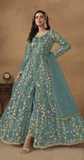 Anaita Sky Blue Embroidered Butterfly Net Anarkali Suit | Grocsy