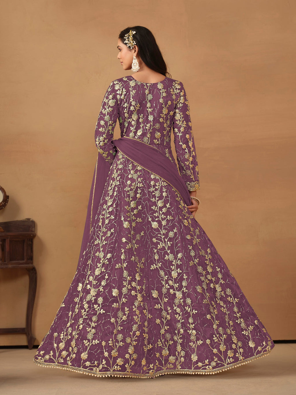 Anaita Lavender Embroidered Butterfly Net Anarkali Suit | Grocsy