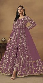 Anaita Lavender Embroidered Butterfly Net Anarkali Suit | Grocsy