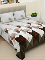 DREAM WEAVERZ Grey & White Geometric Cotton 220 TC Super King Bedsheet & 2 Pillow Covers | Grocsy