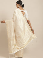 Saree Mall Cream-Coloured Zari Silk Blend Kanjeevaram Sarees | Grocsy