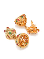 Aadita Gold-Polished Green & Pink Stone-Studded & Pearl Beaded Jewellery Set | Grocsy