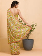 Sangria Floral Printed Mirror Work Saree | Grocsy