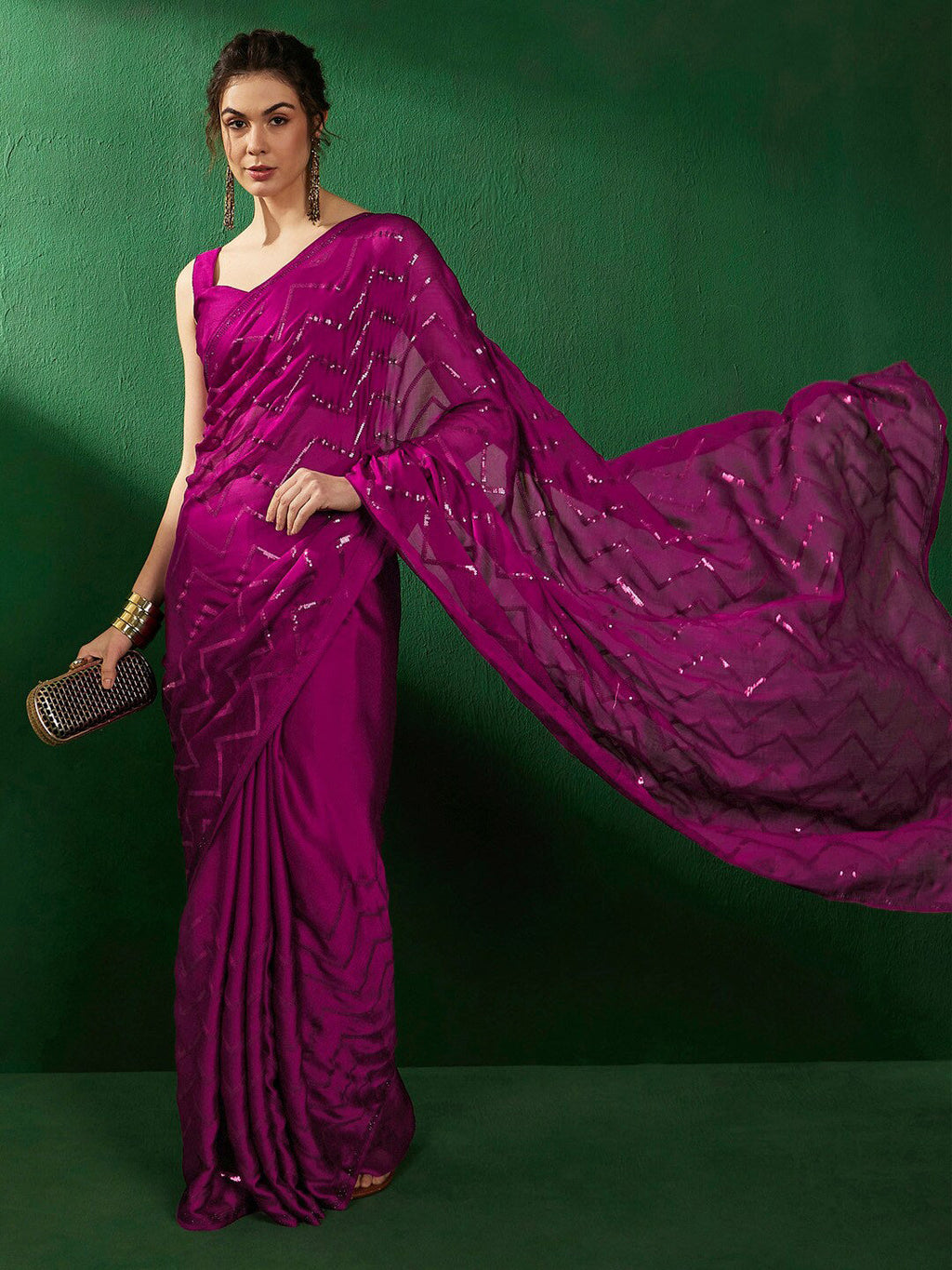 Sangria Geometric Embellished Beads and Stones Sarees | Grocsy